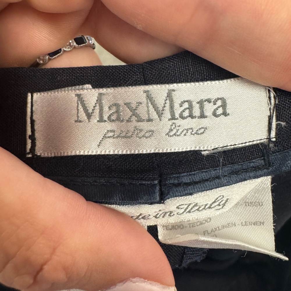 MaxMara Puro Lino Vintage Navy 100% Linen Wide Leg Trousers, size 10/12. - Picture 2 of 7